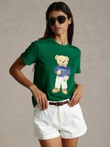2026 New Arrive Summer Women's Bear Print Round Neck Short Sleeve T-Shirt,Summer,Suitable For Work And Daily Commute/ St Patrick/ Green - Green - View 6