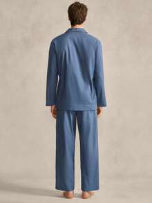 SHEIN Blue Collar Long Sleeve & Long Pants Men's Casual Pajama Set - Blue - View 2