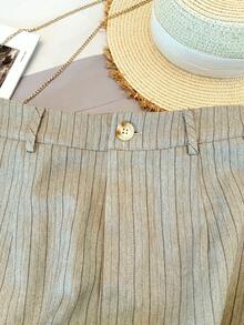 Franclia Women's Fashionable Slim-Fit Long Suit Pants Striped Women's Trousers Women's Casual Commuter Suit Pants Women's Trousers Casual Khaki High Waist Slim Fit Cropped Work Pants Women's Skinny Pants Women's Pants Women's Bottoms Autumn Spring Trousers Summer Trousers Women's Casual Pants Casual Slim-Fit Suit Pants Loose-Fit Pants Women's Casual Business  High Waist Pants Everyday Casual Wear Urban Teacher's Professional Wear Khaki Pants Striped Women's Trousers Spring Clothing Summer Clothing - Khaki - View 2