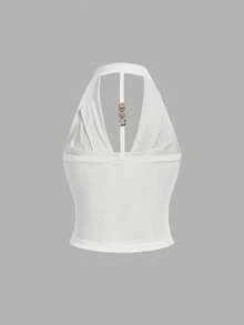 SHEIN MOD 两件套加大码金属装饰深V露背吊带背心，热带风情，性感撩人，时尚百搭，可作外套穿着 - 彩色 - 查看 7