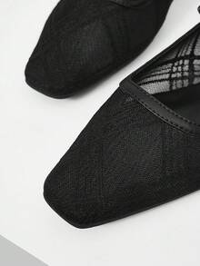MOTF Sepatu Flat Jaring Transparan Kasual Wanita untuk Perjalanan Sehari-hari, Sepatu Musim Semi - Hitam - View 6
