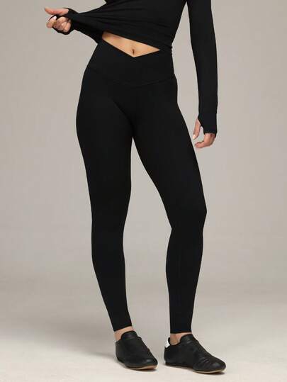 Sigmas Women's No Front Seam Crossover Waist High Waisted Legging Gym Yoga Workout
