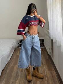 StreetHx 女士浅蓝色宽松休闲牛仔裤，带口袋 - 藍色 - 查看 1