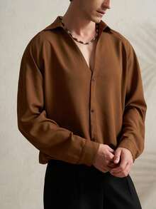 Airaco 亚麻混纺二合一长袖衬衫，宽松版型，咖啡色 - 棕色 - 查看 3