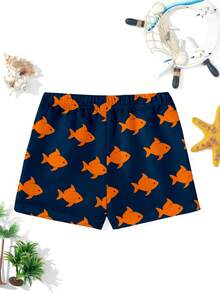 Young Boy Casual Loose Swim Trunks, Classic Cute Clownfish Graphic Print, Suitable For Surfing, Swimming, Vacation In Summer - Multicolor - View 3