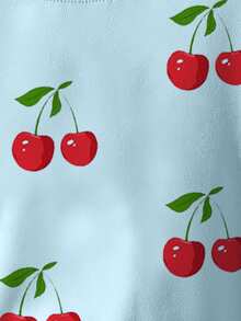 Women's Cherry Print Crew Neck Short Sleeve Cropped T-Shirt - Pink - View 4