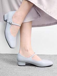 CUCCOO BIZCHIC Giày cao gót đế dày kiểu Mary Jane mũi vuông mới của Pháp mùa thu - Màu xanh lam - Xem 3