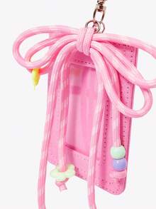 Viva Strut 1 pieza Bolsa de tarjeta con lazo rosa, bolsa de almacenamiento de certificado para uso diario, bolsa de tarjeta portátil con colgante. - Rosa - Ver 4