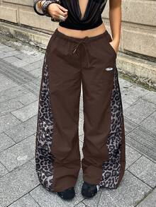 Coolane 女士春夏音乐会街头风撞色降落伞裤 - 棕色 - 查看 3