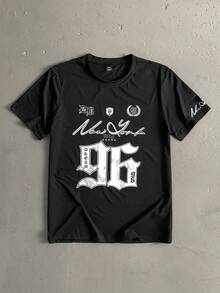 StoneGrade 男士休闲简约印花圆领短袖T恤 - 黑色 - 查看 1