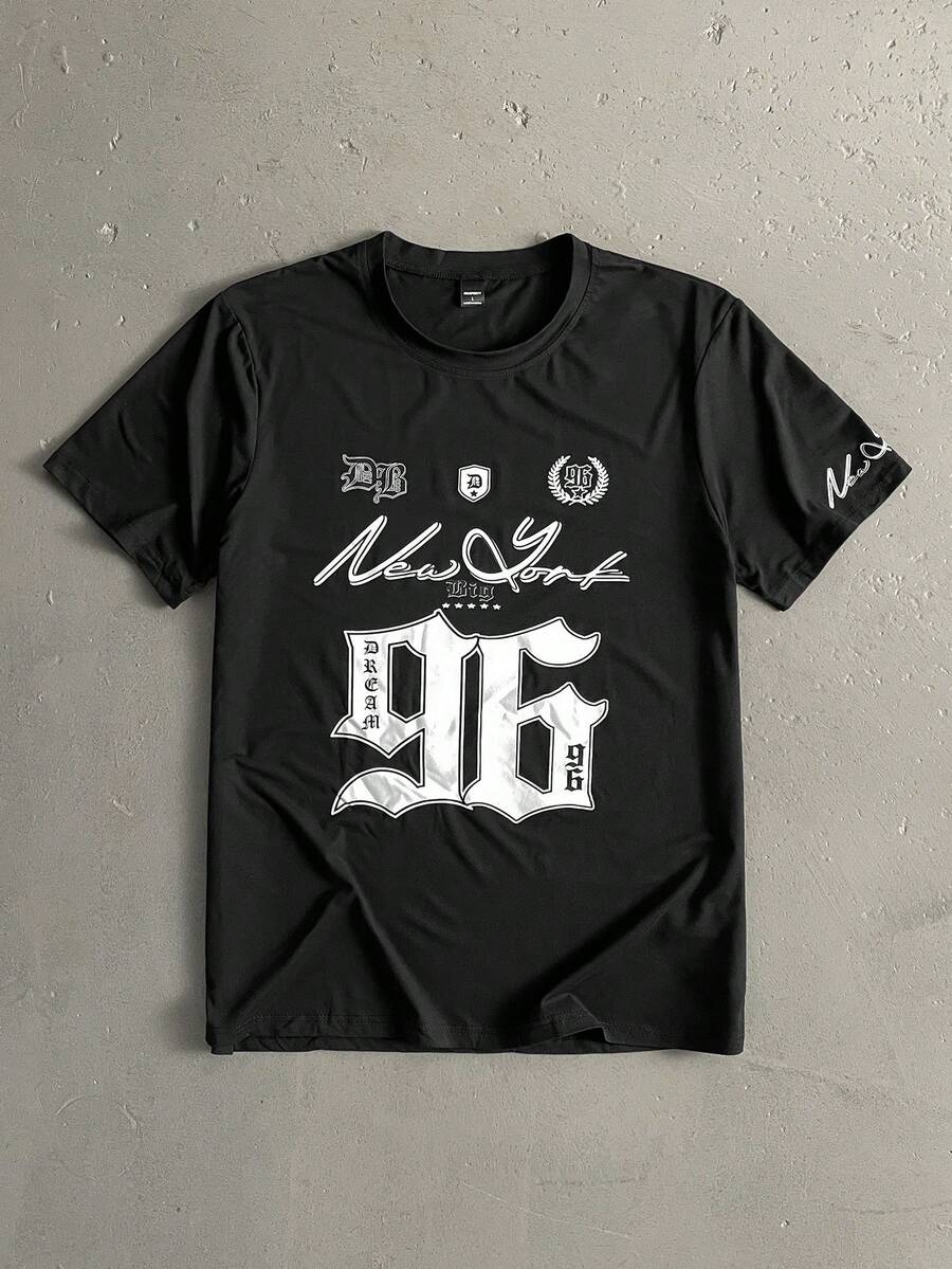 StoneGrade 男士休闲简约印花圆领短袖T恤 - 黑色 - 查看 1