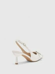 CUCCOO BIZCHIC Women's Pointed Toe Buckle Design Fashionable High Heels, Versatile For Daily Wear - White - View 8