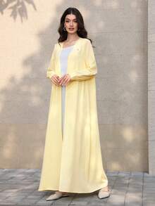 Graceveil Women's Elegant Fashion Leather Label Yellow Arabic Abaya - Yellow - View 4