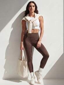 Anewsta Quần legging ôm sát cạp cao nâng đỡ và định hình dáng người dành cho nữ, thích hợp cho chạy bộ, tập luyện và yoga. - màu nâu - Xem 3