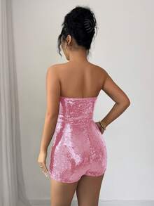 Rafferiza 女士性感亮片抹胸连体衣 - 粉色 - 查看 2