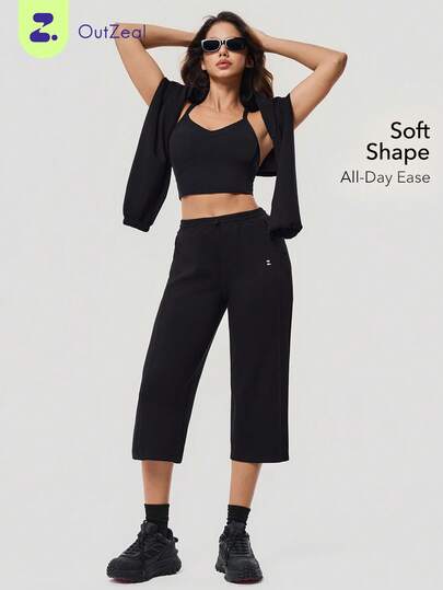 OutZeal Women Sports Pants Black Workout Soft Capri Pants Active Bottoms