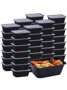 20/50个装，26盎司黑色便当盒带盖，长方形食品储存容器，可堆叠防漏餐盒，微波炉食品容器，厨房小工具，厨房配件，家用厨房用品 - 彩色 - 查看 1