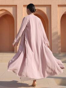 Graceveil Áo Abaya dài tay, màu trơn, kiểu dáng mở phía trước, dành cho nữ, thoải mái và đa năng, phù hợp mặc hàng ngày. - Bụi hồng - Xem 2