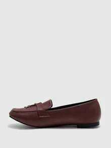 CUCCOO BIZCHIC Women's Fashion Daily Wear Square Toe Shoes With Gold Lock Decor Valentine's Day - Brown - View 9