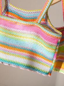 SHEIN 2件套休闲百搭柔软罗纹内衬罗纹花卉刺绣时尚女童上衣 - 彩色 - 查看 5