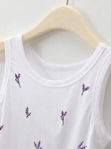 Resyla Lavender Pattern Embroidered Women's Round Neck Camisole - White - View 4