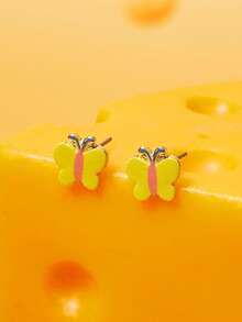 TOM & JERRY X SHEIN 1 Set Zinc Alloy Cartoon Pattern Rhinestone Stud Earrings, Simple & Elegant, Suitable For Party, Concert, Festival - Gold - View 3