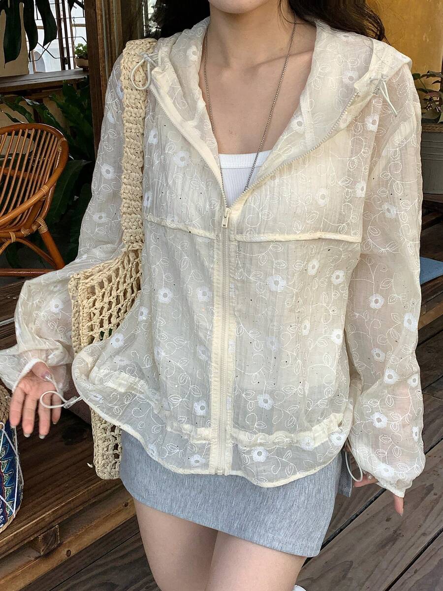 Livesso Women's Lace-Up Loose Casual Jacket, White, Spring - Beige - View 1