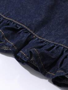 DAZY 女士宽松荷叶边下摆休闲百搭牛仔裤，适合所有季节 - 藍色 - 查看 9