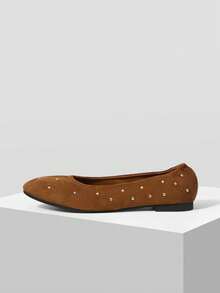 MOTF DAMEN VELOURSLEDER NIETEN DETAIL RUNDE SPITZE BALLERINAS - Braun - Übersicht 4