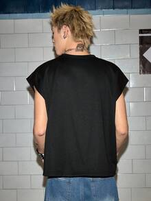 ROMWE MEN Street Life Men's Hip Hop Distressed Cross Graphic Tank Top - Black - View 3