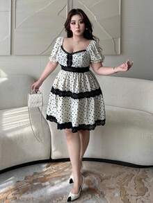 Vibekara Black,Summer,1920s Flapper,Date Night Off The Shoulder Wedding Guest Graduation Evening Formal Women Dresses Birthday Party Elegant Retro Polka Dot - Black and White - View 6