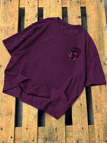 Manfinity Roughcore Men's Minimalist Printed Round Neck Short Sleeve T-Shirt - Purple - View 2
