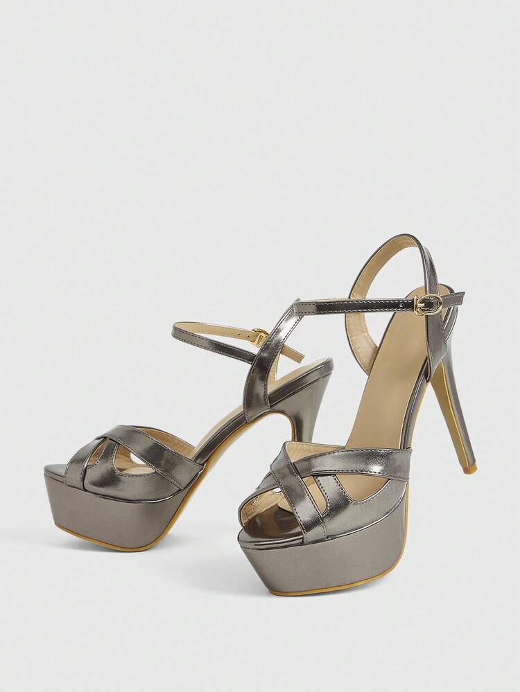 CUCCOO LuxiPop Women Shoes Spring And Summer New Cross-Strap Peep Toe Thin Heel Super High Heel 13cm Women's High Heel Sandals Sexy Glossy Nightclub Catwalk Shoes Daily Dating Leg Length 4cm Waterproof Table 2000s Style