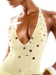 LYSMO Women's Handmade Beaded Halter Backless Camisole For Beach Vacation - Yellow - View 6