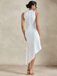 Briarwyn 夏季女士立领无袖纯色拼接腰部不对称下摆休闲连衣裙，女士夏季连衣裙，女士情人节服装，优雅派对连衣裙，白色连衣裙，夏季服装，夏季度假服装，女士春季服装，情人节，优雅派对连衣裙，优雅派对连衣裙，女士婚礼宾客连衣裙，白色连衣裙 - 白色 - 查看 4