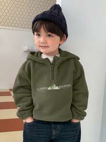 DAZY Baby Boy Letter Print Half-Zip Hooded Long Sleeve Sweatshirt - Green - View 4