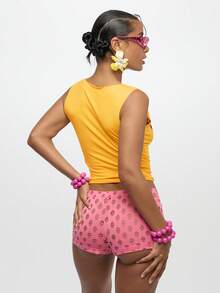 SUMWON WOMEN 女士黄色V领吊带背心，黑色文字印花，纯棉舒适夏季休闲无袖款 - 芥末黃 - 查看 2