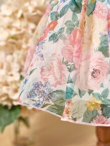 SHEIN Girls Ditsy Floral Dress, Children's Fashionable Princess Dress, Baby Summer Dress, Little Girl Summer Dress - Green - View 6