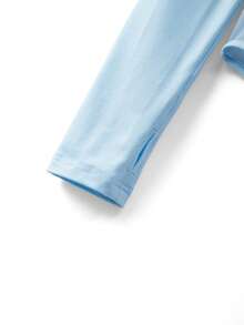 SHEIN Tall Bodys de manga larga con parches de malla transparente de moda para mujer - Azul - Ver 3