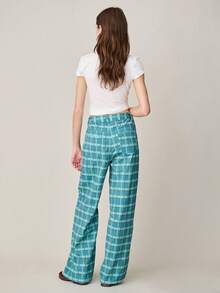 Nöista Wide-Leg Denim Pants , Bold Blue Checkered Pattern With A Classic Five-Pocket Design And Button Closure. Casual, Spring, Summer, Pants. - Green - View 2