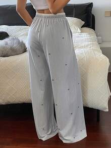 DAZY 条纹蝴蝶结装饰宽松女式睡裤 - 藍色 - 查看 2