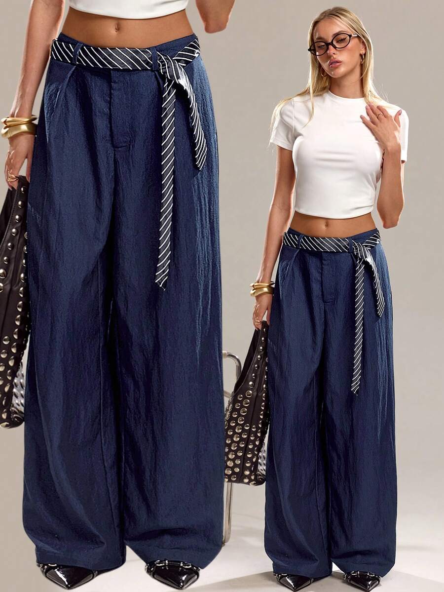 Avantive 春季/夏季/秋季/返校季/乡村音乐会/外出/生日/休闲/千禧年/2000年代/90年代/性感/西部牛仔女装/夜店/办公室/复古/紧身/锐舞音乐节/优雅/老钱/街头服饰/度假/乡村音乐会/工作/端庄/春假/单身派对/基础款/毕业/狂欢节/情人节/女士情人节/狂欢节服装/海滩/深蓝色阔腿裤 - 藍色 - 查看 1