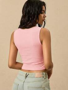 Easelle 粉色针织上衣，简约百搭，夏季热销款，粉色菱形纹理上衣，极简风格 - 粉色 - 查看 2