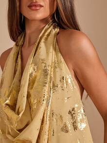 SHEIN BAE Gold Tie Back Draped Front Halter Top - Gold - View 6