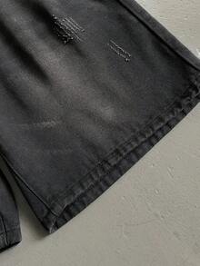 StoneGrade Men's Solid Color Retro Casual Loose Fit Denim Shorts, Summer Men Denim Shorts Black - Black - View 3