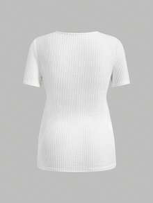 SHEIN Maternity & Nursing Casual Ribbed Crew Neck Short Sleeve Top, Summer - Green - View 10