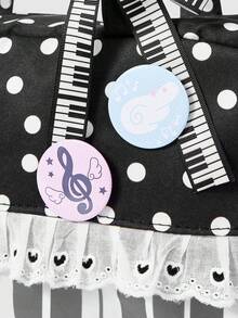 ROMWE Anime 1个可爱甜美蝴蝶结爱心蕾丝拼接波点波普艺术女士手提包，第二代零食数量音符音乐节透明分层徽章娃娃展示单肩包，适合购物、校园、蝴蝶结 - 多黑色 - 查看 4