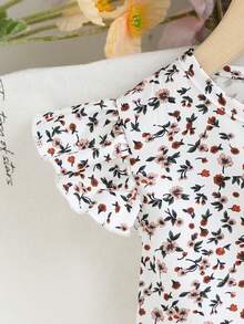 Elladie kids 女童纹理面料短袖纽扣后背T恤和休闲长裤两件套 - 棕色 - 查看 4