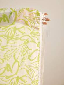 Al Najma Women's Elegant All-Over Print V-Neck Tassel Arabic Abaya Robe - Yellow - View 8