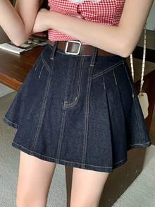 DAZY Casual Loose Design Washed Denim A-Line Skirt For Women, Spring/Summer - Blue - View 6